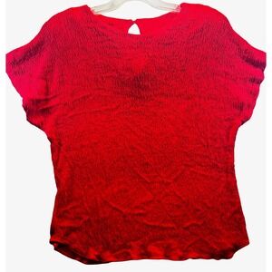 Spice Red Textured Popcorn Top Short Sleeve Crinkle Blouse Keyhole Back Womens M